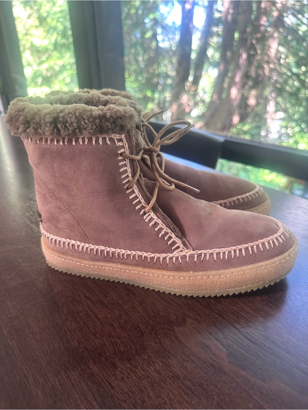 Free People Laidback London Setsu Lace Up Ankle Boots Shearling Brown 37 NWOT